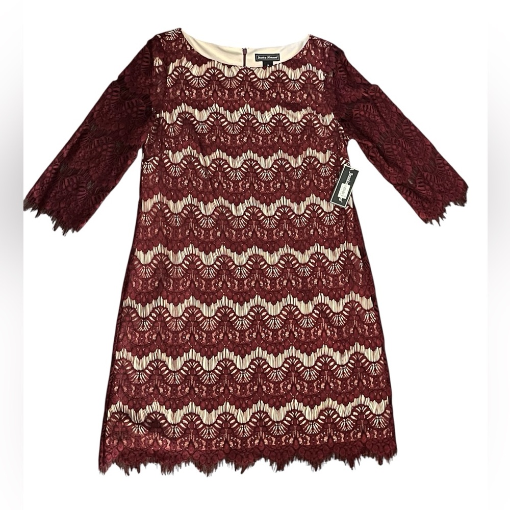 NWT Jessica Howard Wine/Red Sheath Lace Dress Size 16